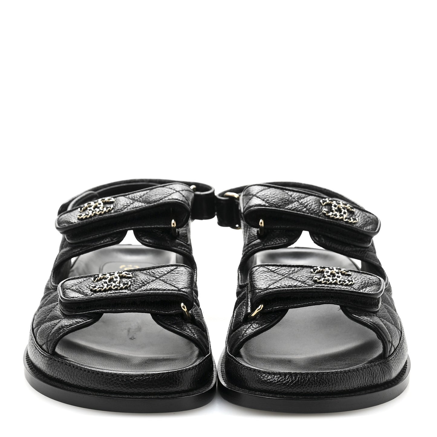 Grained Calfskin Velcro Dad Sandals 38 Black
