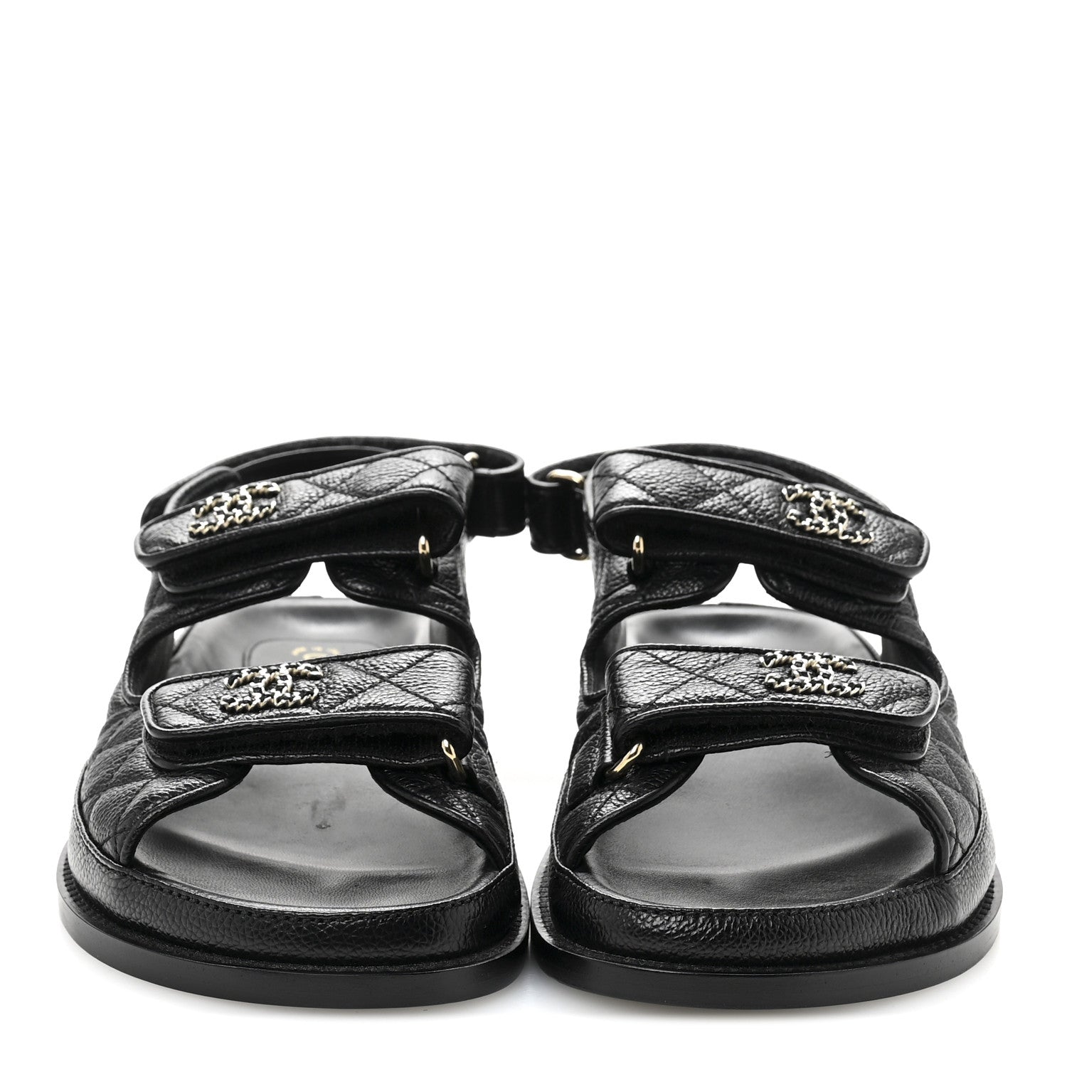 Chanel Grained Calfskin Velcro Dad Sandals 38 Black 3 of 10