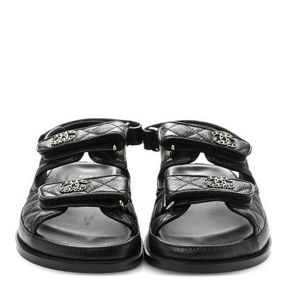 Chanel Grained Calfskin Velcro Dad Sandals 38 Black 3 of 10