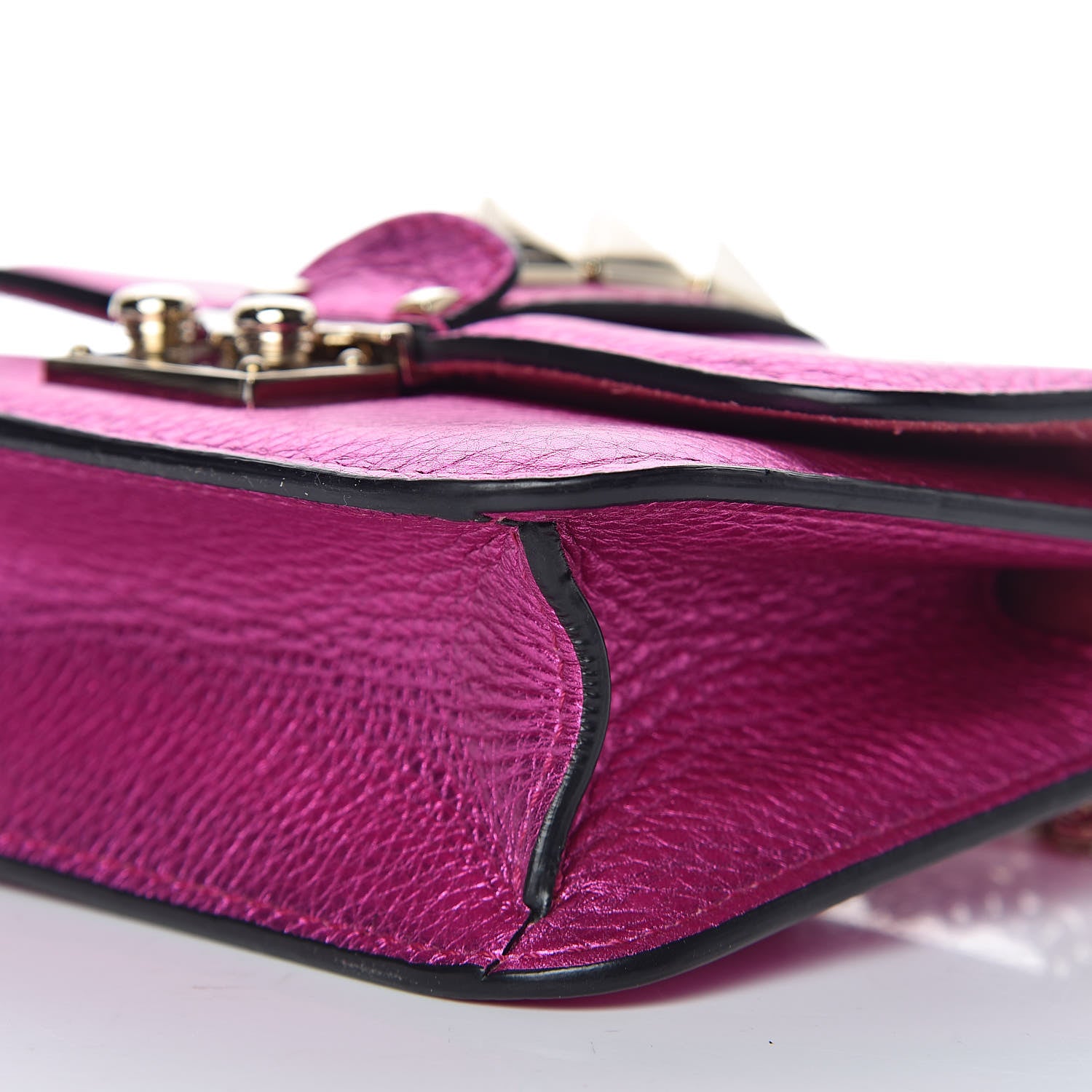 Valentino Garavani Metallic Pebbled Calfskin Mini Glam Lock Rockstud Flap Peony 6 of 9
