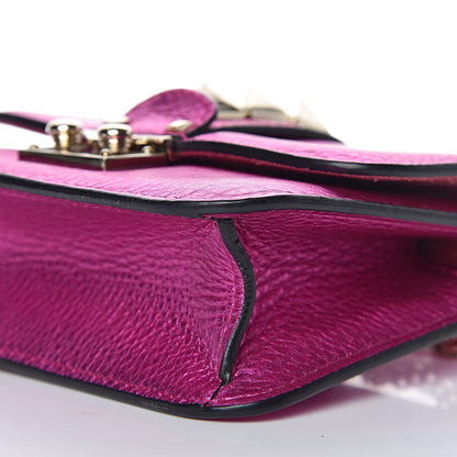 Valentino Garavani Metallic Pebbled Calfskin Mini Glam Lock Rockstud Flap Peony 6 of 9