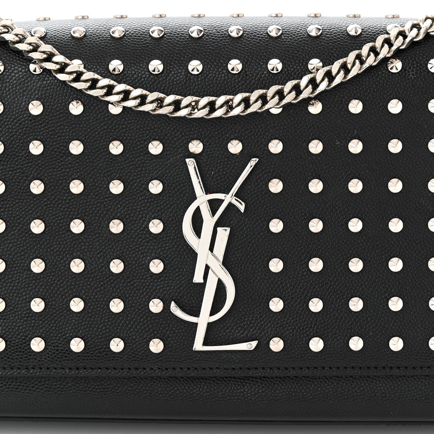 Saint Laurent Grain De Poudre Studded Medium Monogram Kate Satchel Black 8 of 10
