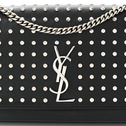 Saint Laurent Grain De Poudre Studded Medium Monogram Kate Satchel Black 8 of 10