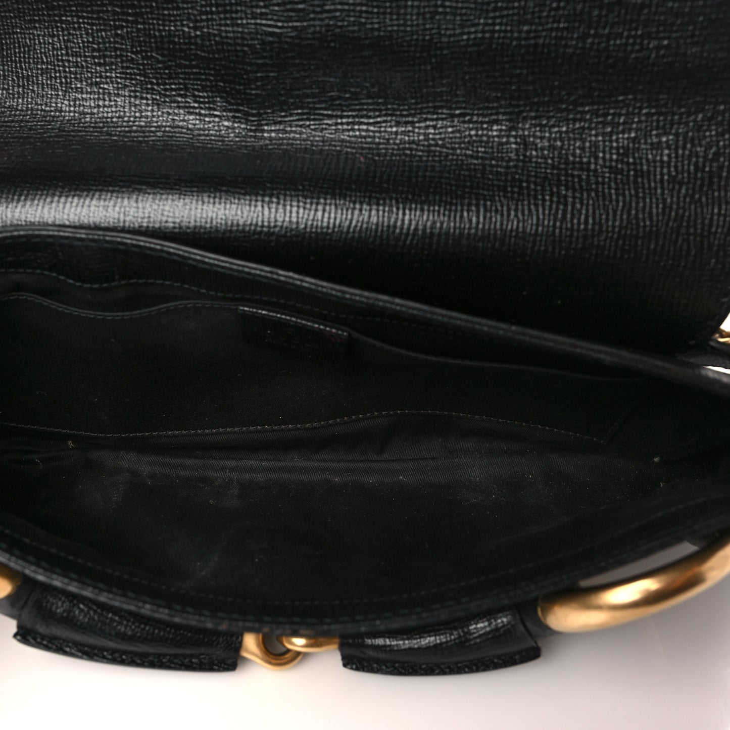 Textured Calfskin Horsebit Chain Clutch Black