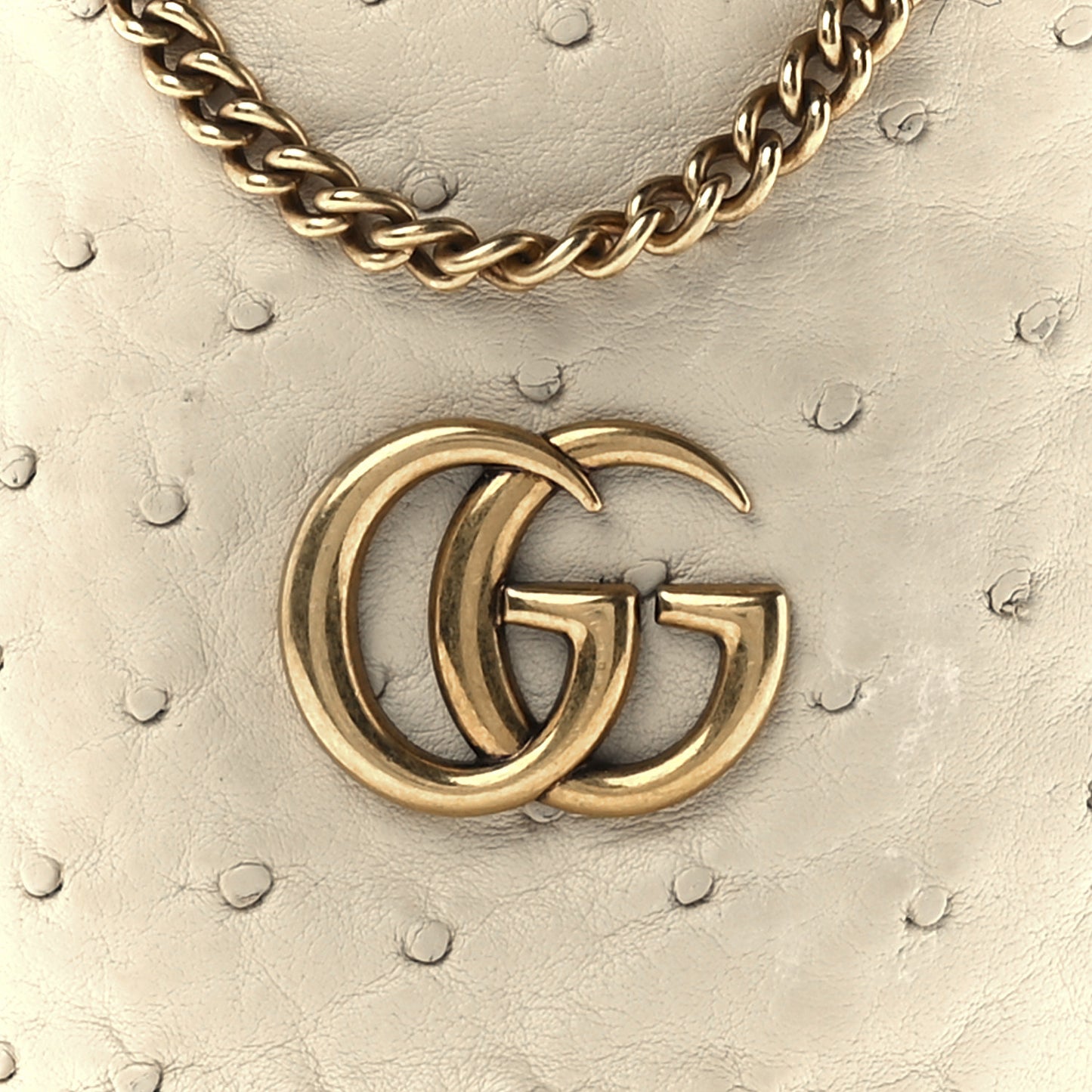 Ostrich Mini GG Marmont 2.0 Bucket Bag White