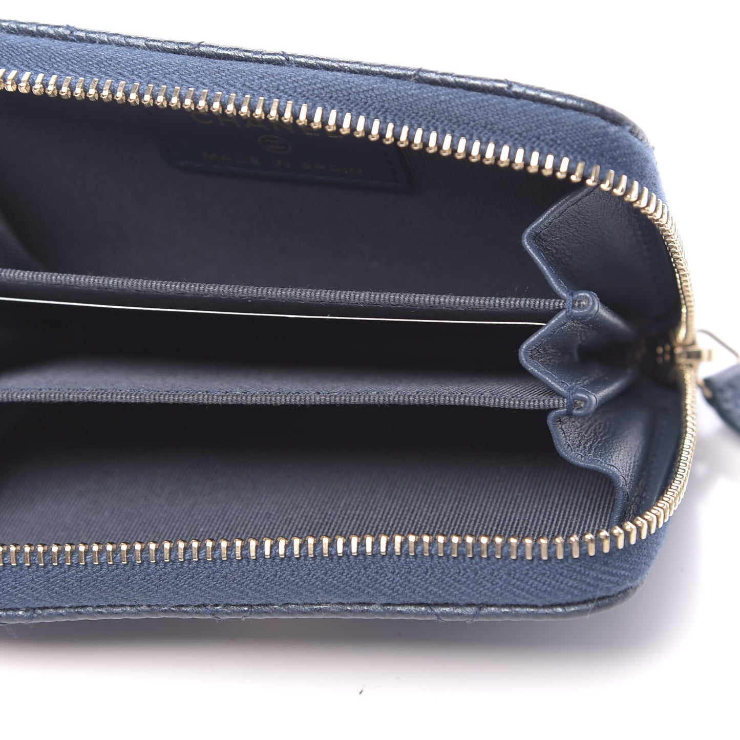 Metallic Caviar Quilted Zip Coin Purse Dark Blue