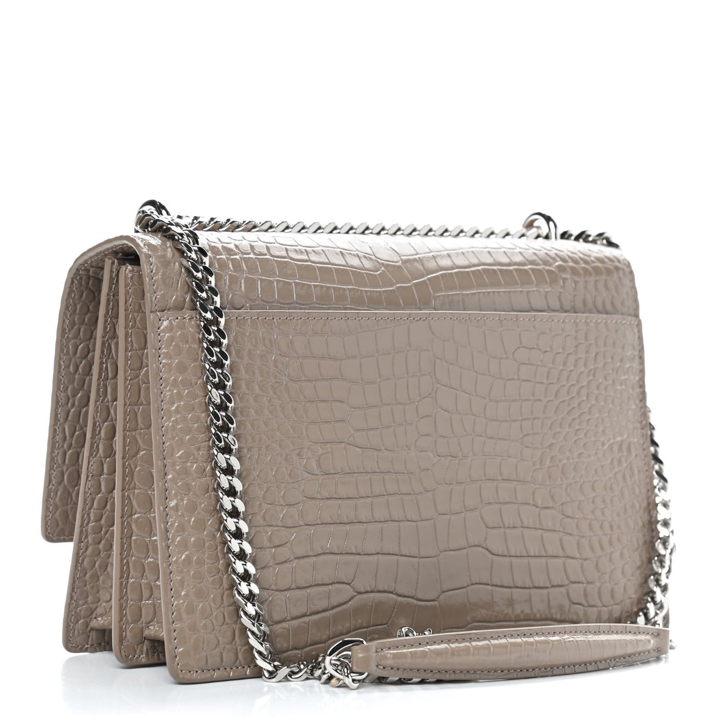 Calfskin Crocodile Embossed Medium Monogram Sunset Dark Beige