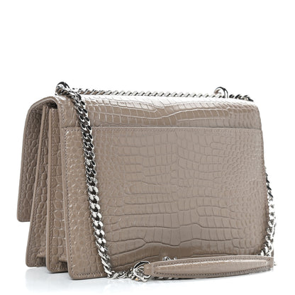 Saint Laurent Calfskin Crocodile Embossed Medium Monogram Sunset Dark Beige 3 of 9