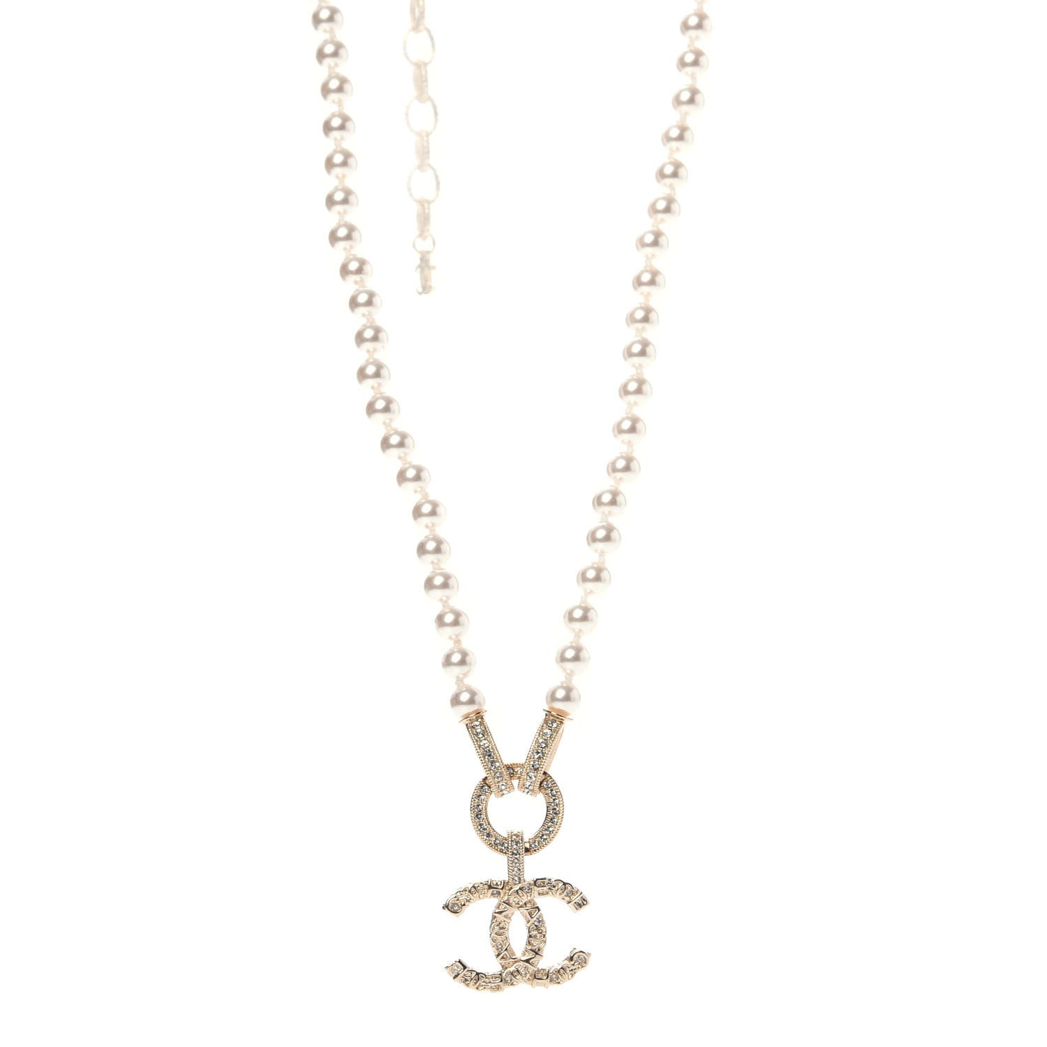 Chanel Pearl Crystal CC Short Logo Necklace Gold 1 of 6