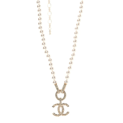 Chanel Pearl Crystal CC Short Logo Necklace Gold 1 of 6