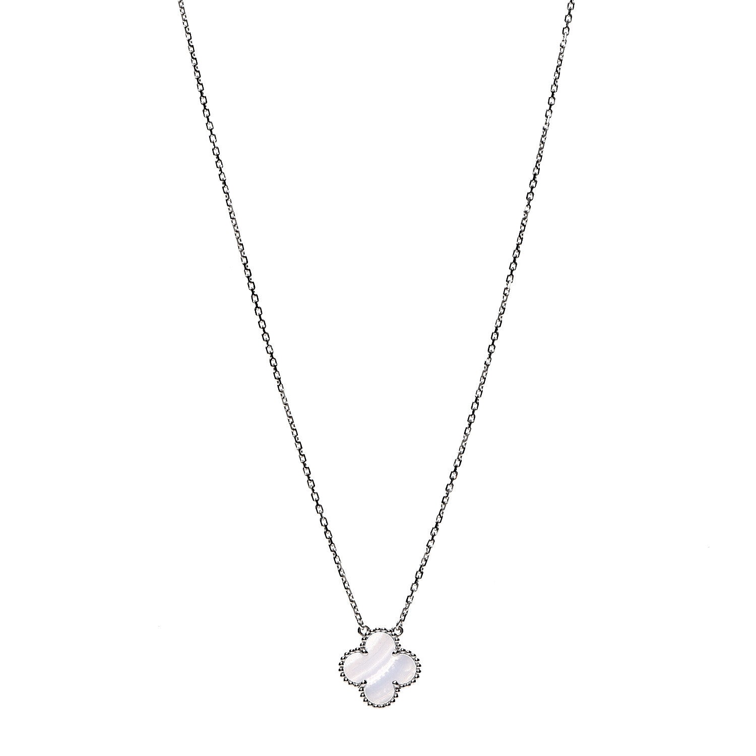 Van Cleef & Arpels 18K White Gold Chalcedony Vintage Alhambra Pendant Necklace 1 of 7