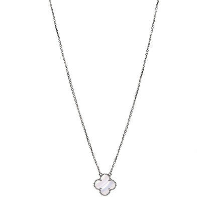 Van Cleef & Arpels 18K White Gold Chalcedony Vintage Alhambra Pendant Necklace 1 of 7