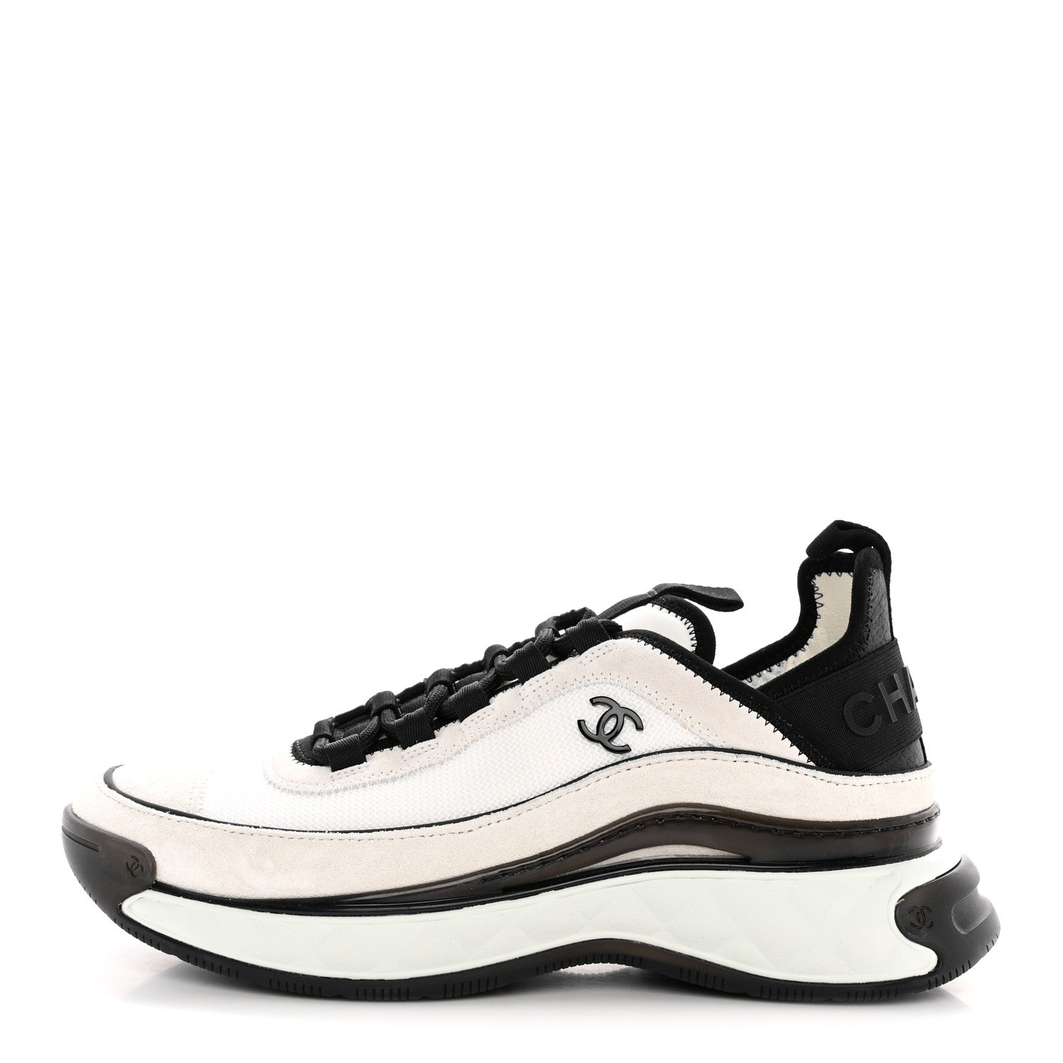 Chanel Velvet Calfskin Mixed Fibers CC Sneakers 38 Ivory Black 1 of 12