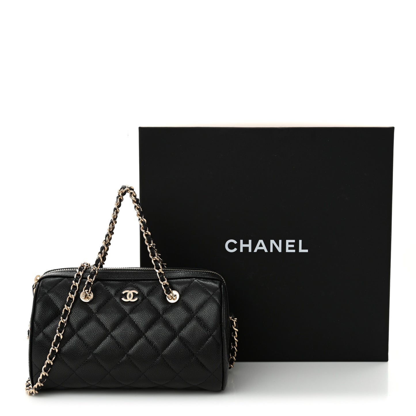Caviar Quilted Classic Clutch With Chain Black