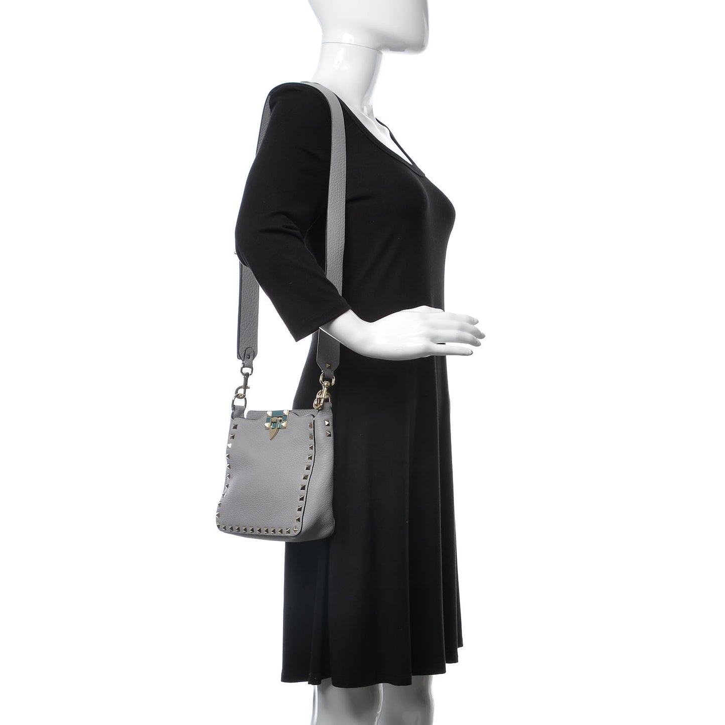 Pebbled Calfskin Small Rockstud Flip-Lock Messenger Bag Stone