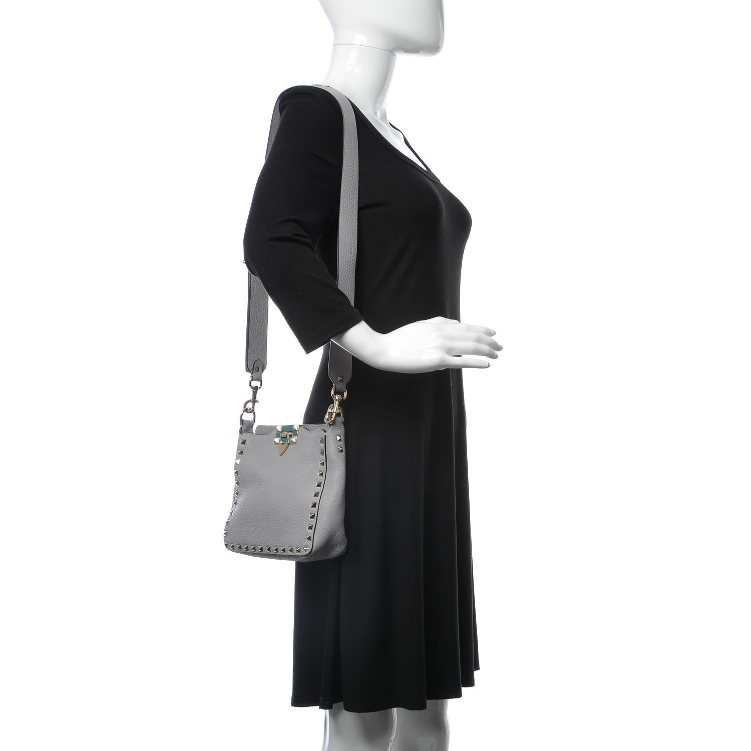 Valentino Garavani Pebbled Calfskin Small Rockstud Flip-Lock Messenger Bag Stone 2 of 7