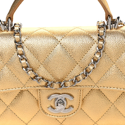 Chanel Metallic Caviar Quilted Top Handle Flap Clutch With Chain Gold 9 of 12