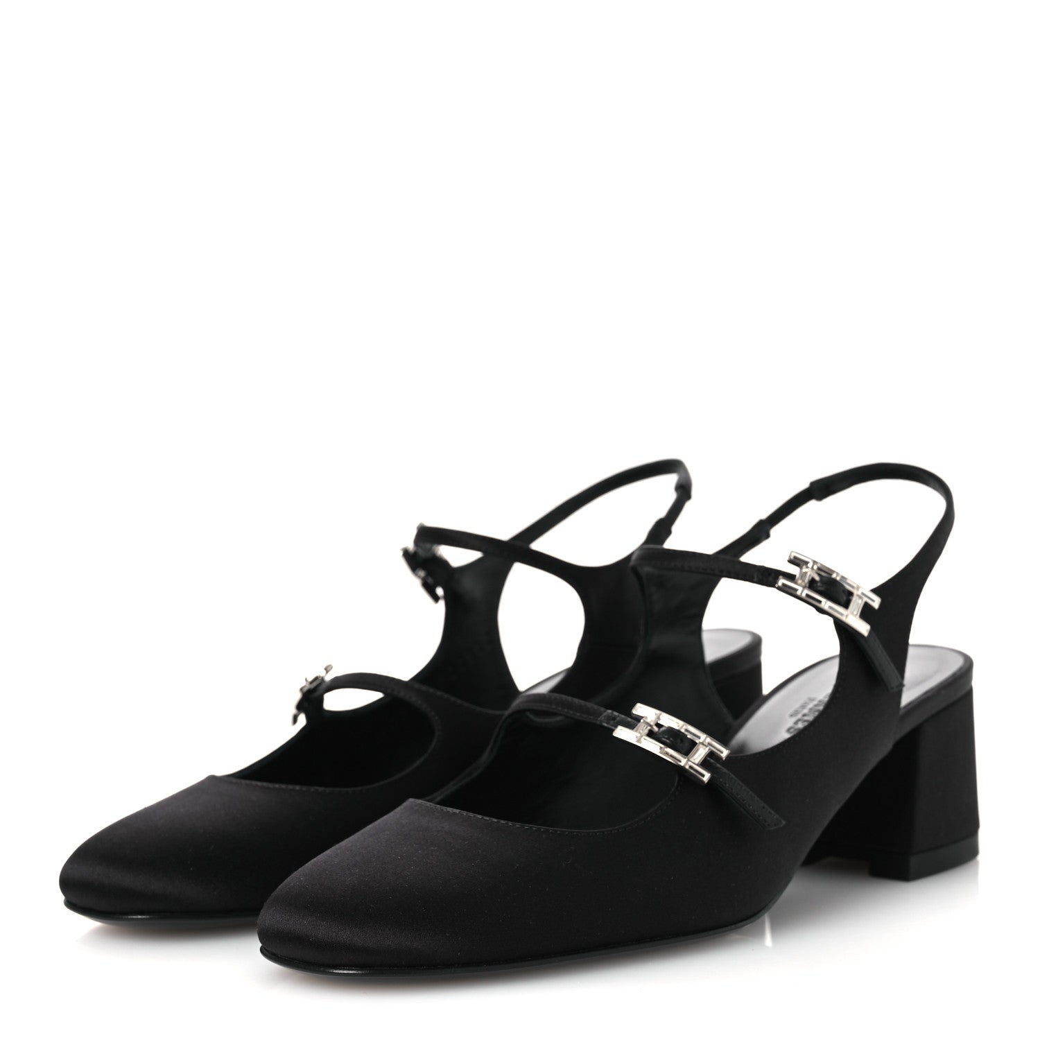 Hermes Satin Rhinestone Jackie 50 Pumps 37 Black 4 of 11