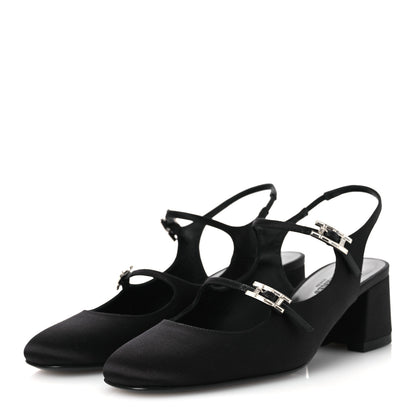 Hermes Satin Rhinestone Jackie 50 Pumps 37 Black 4 of 11