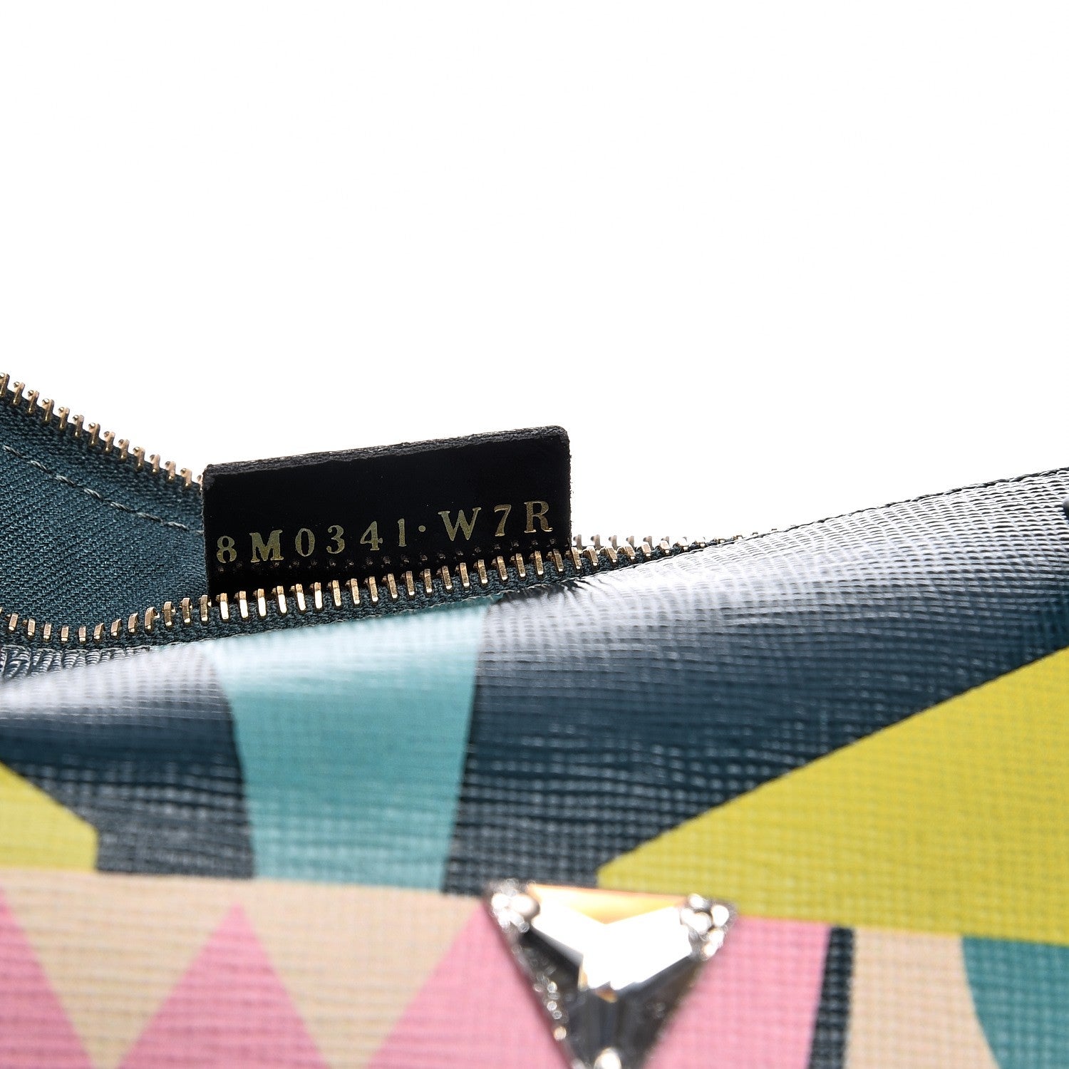 Fendi Vitello Crystal Tooth Monster Zip Pouch Oceano Multicolor 7 of 9