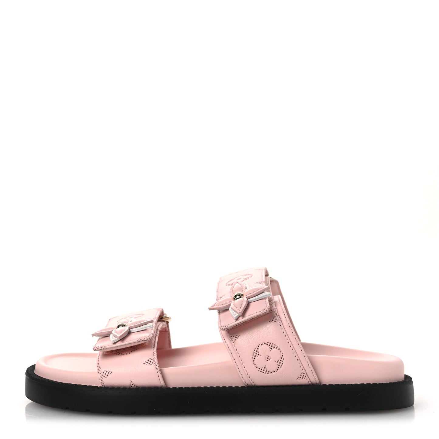 Lambskin Embossed Monogram Sunset Comfort Flat Sandals 38 Pink