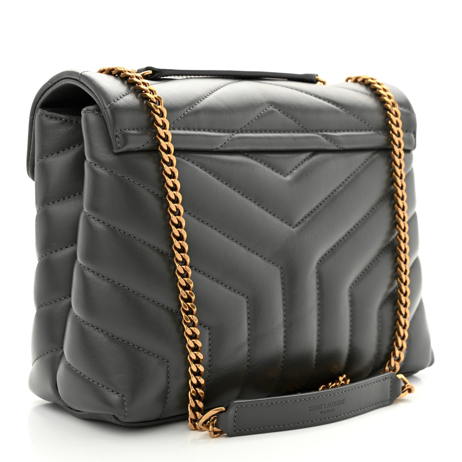 Saint Laurent Calfskin Y Quilted Monogram Small Loulou Chain Satchel Storm 3 of 10