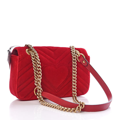 Gucci Velvet Matelasse Mini GG Marmont Shoulder Bag Hibiscus Red 3 of 10