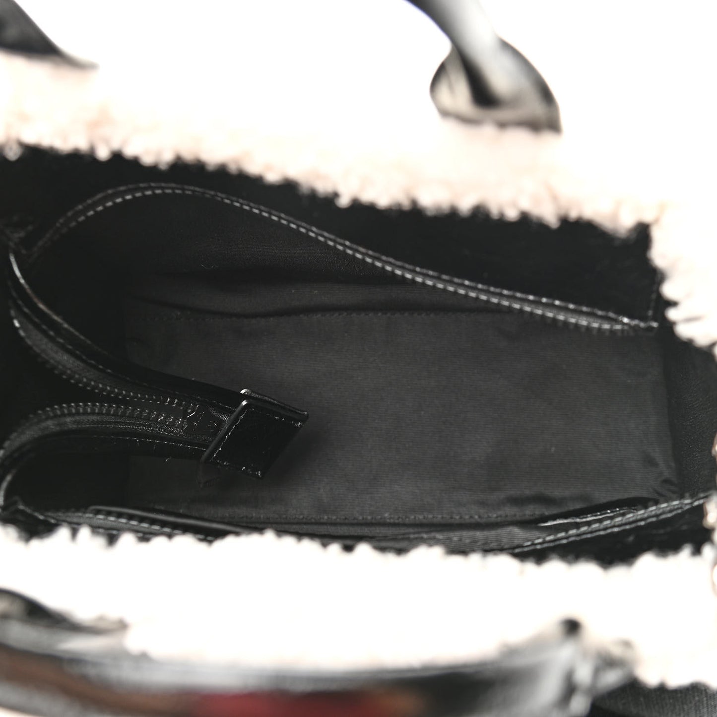 Shiny Calfskin Faux Shearling Small The Traveler Tote Bag Black
