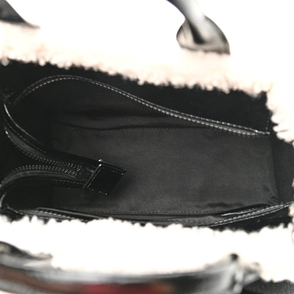Marc Jacobs Shiny Calfskin Faux Shearling Small The Traveler Tote Bag Black 5 of 10