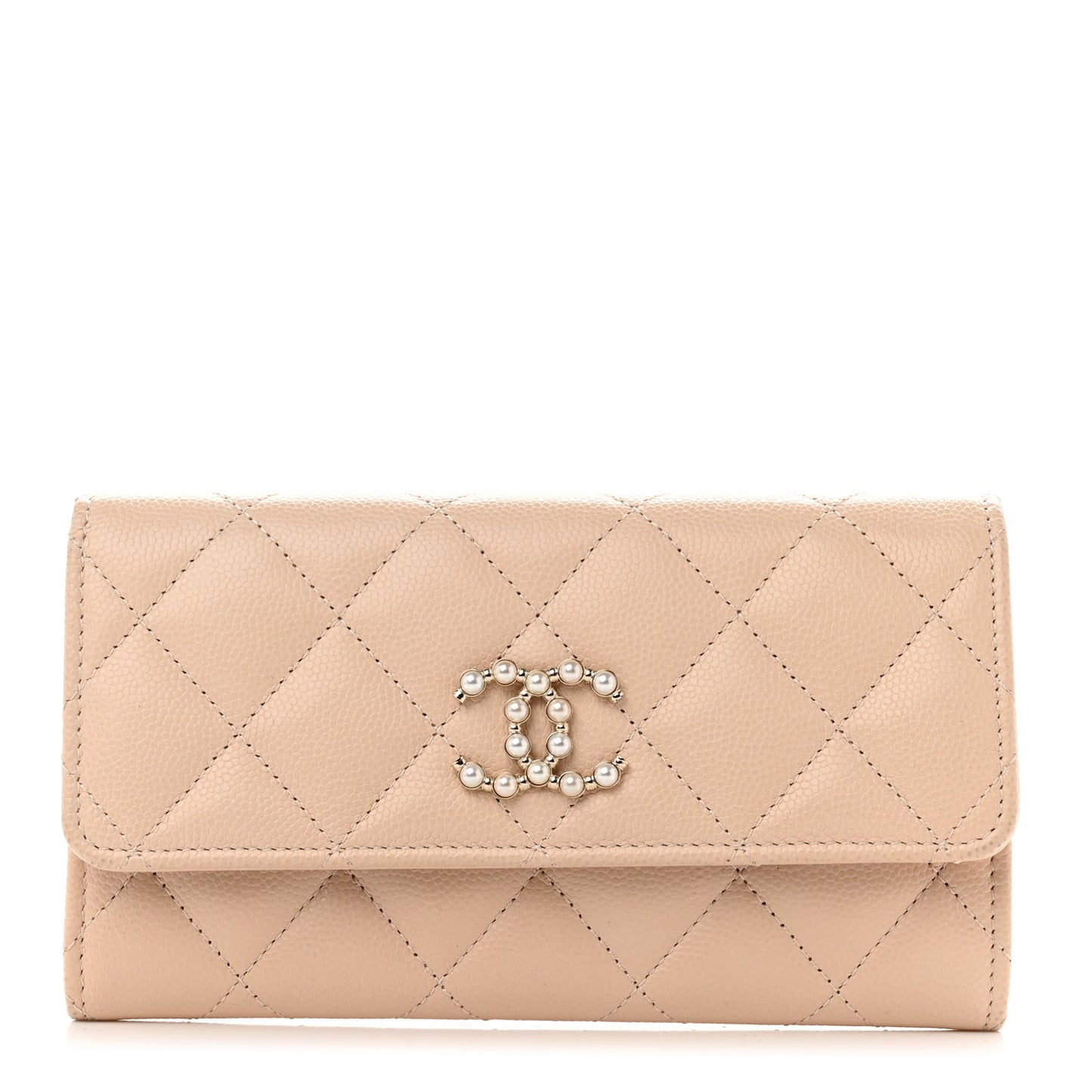 Caviar Pearl Quilted Coco Candy Wallet Beige
