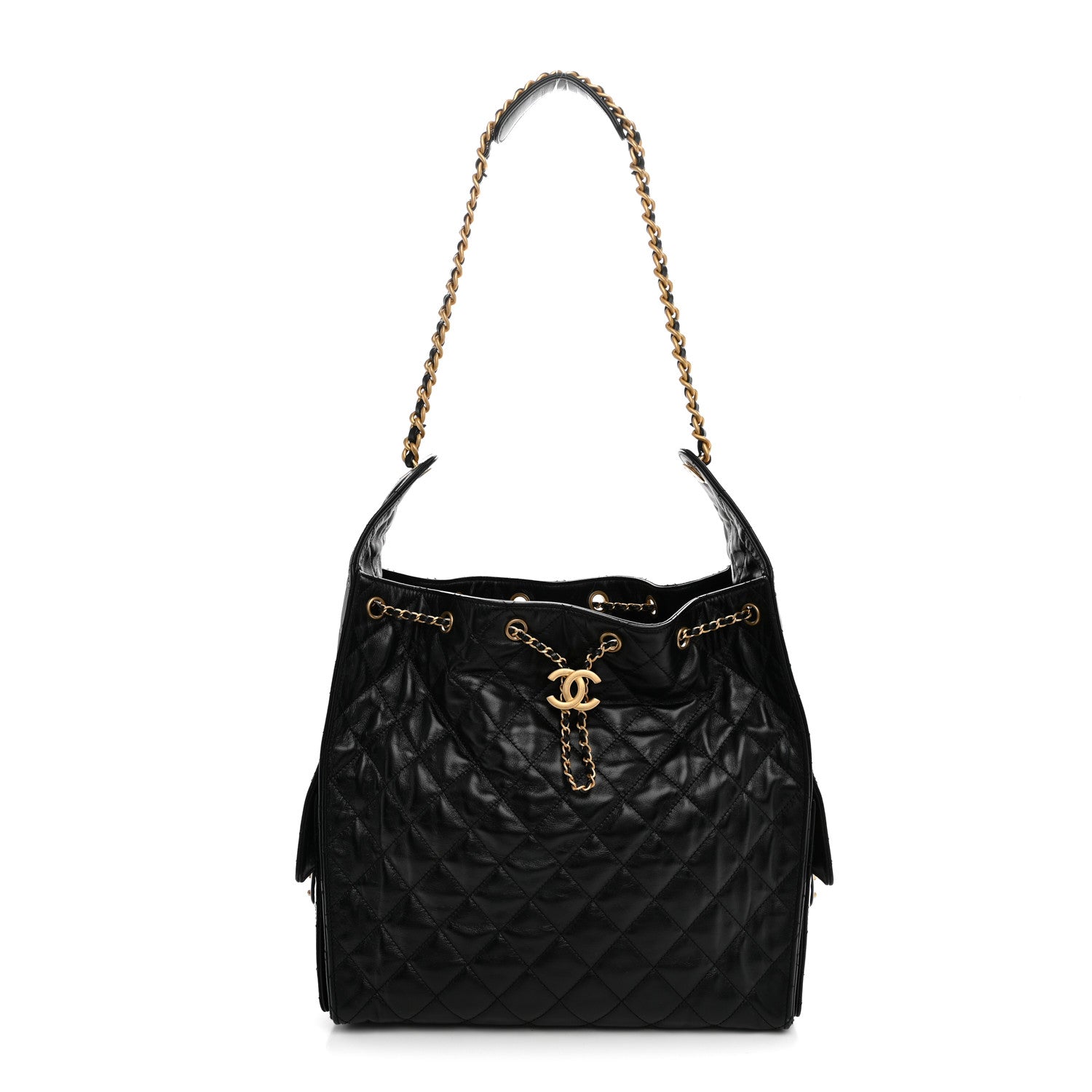 Chanel Shiny Crumpled Calfskin Quilted Medium Chanel 25 Handbag Black 1 of 10