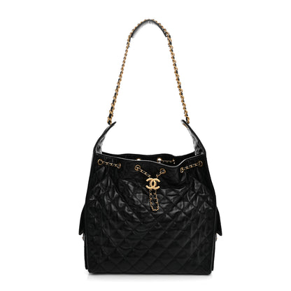 Chanel Shiny Crumpled Calfskin Quilted Medium Chanel 25 Handbag Black 1 of 10
