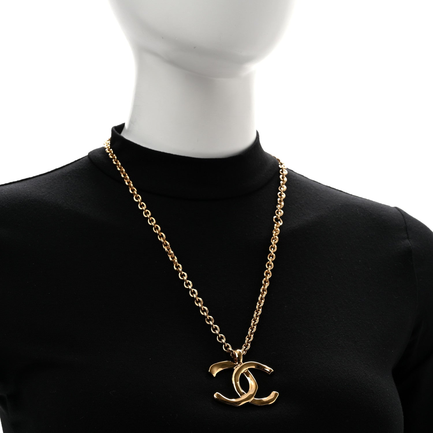 Chanel Metal Large CC Pendant Chain Necklace Gold 2 of 6
