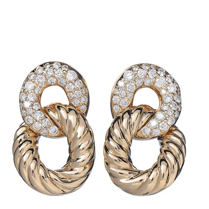 David Yurman 18K Yellow Gold Diamond Extra Small Belmont Curb Link Drop Earrings 1 of 6