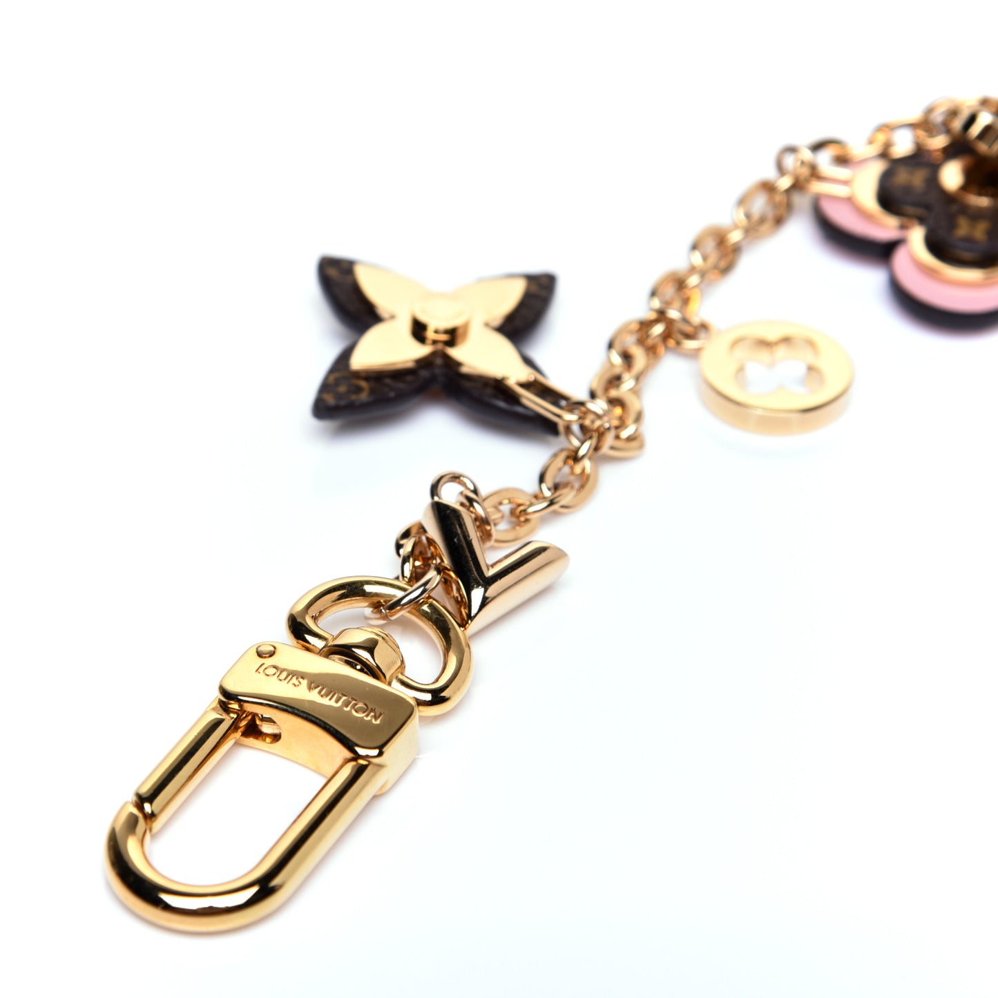 Brass Monogram Blooming Flowers Bag Charm Key Holder Rose Ballerine