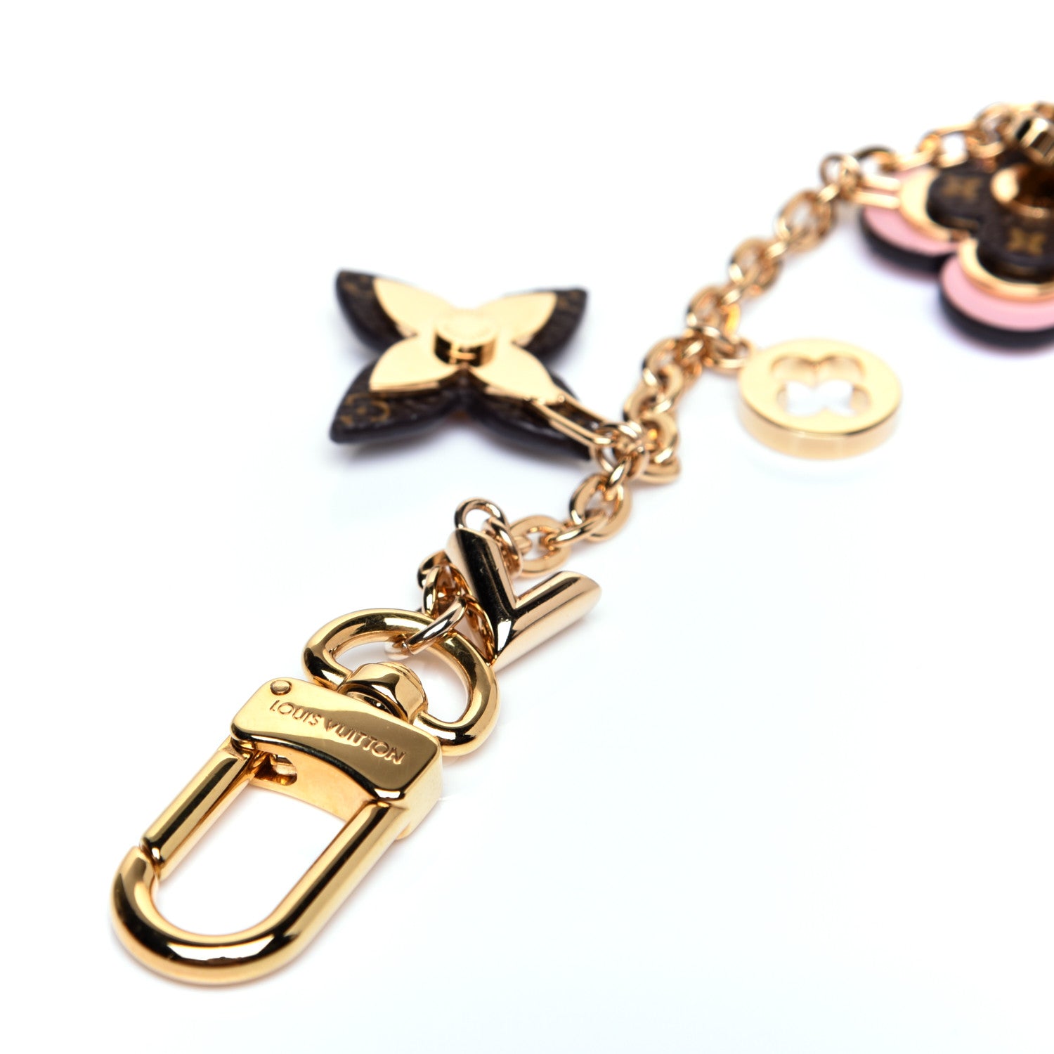 Louis Vuitton Brass Monogram Blooming Flowers Bag Charm Key Holder Rose Ballerine 3 of 7