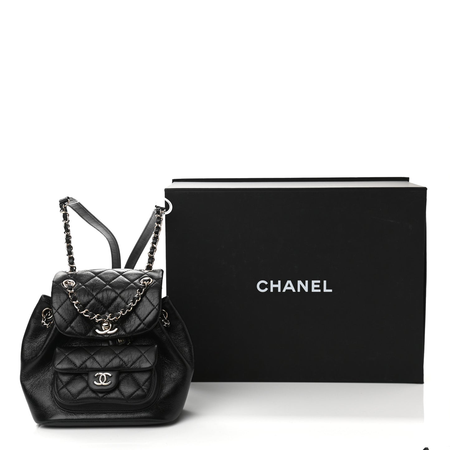 Glazed Aged Calfskin Quilted Small Duma Drawstring Backpack Black