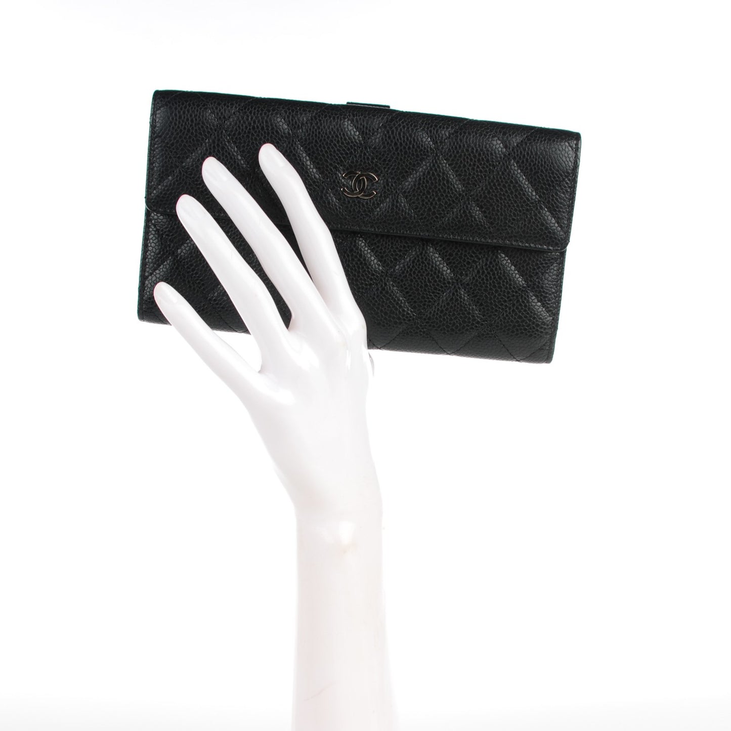 Caviar Quilted Long Flap Wallet Black