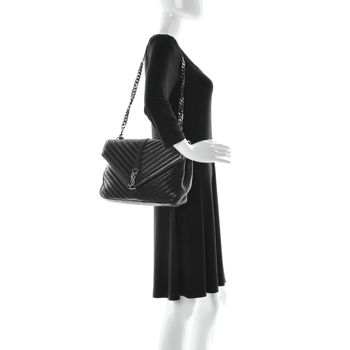 Sheepskin Matelasse Chevron Monogram Large College Satchel Black