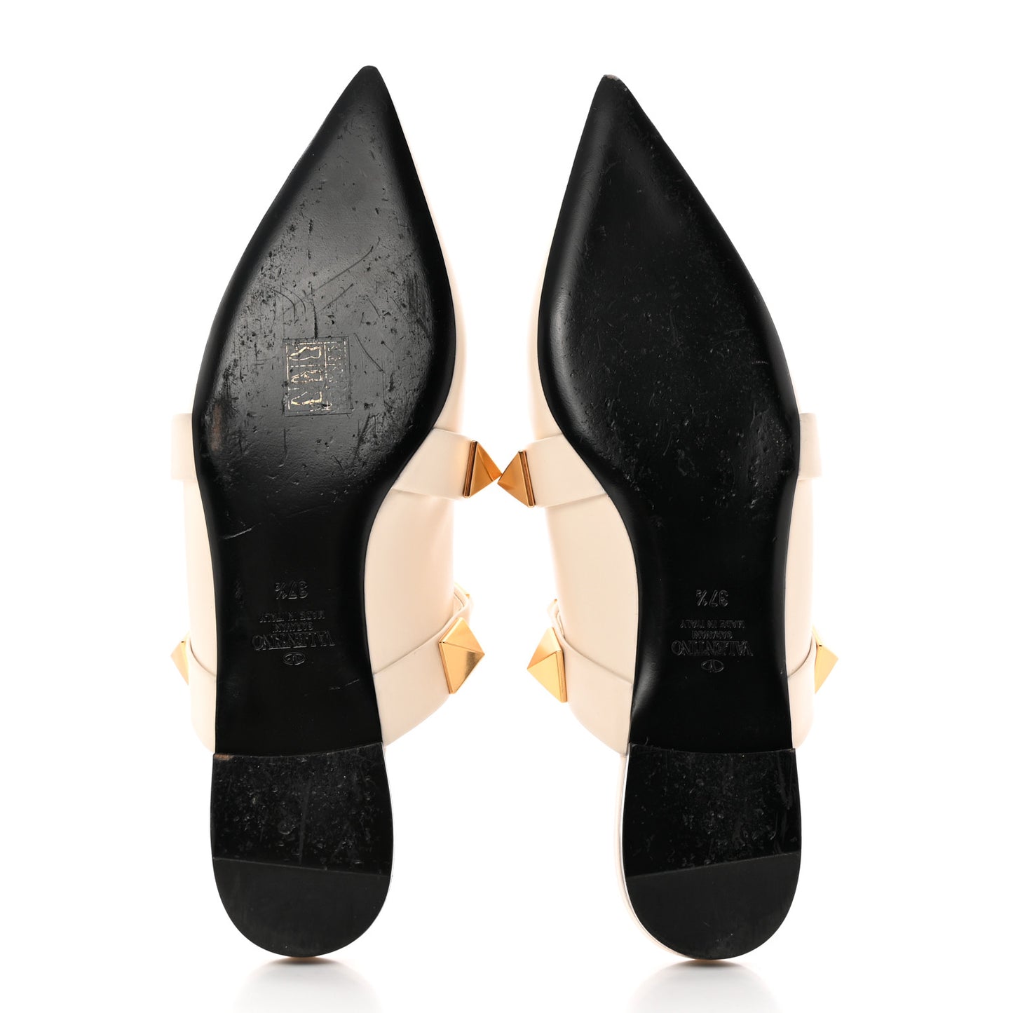 Calfskin Roman Stud Flat Mules 37.5 Light Ivory