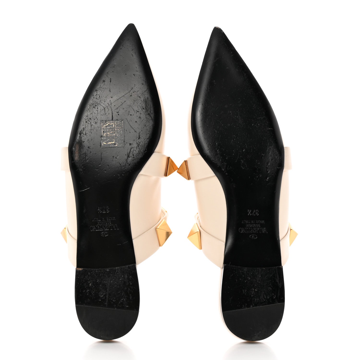 Valentino Garavani Calfskin Roman Stud Flat Mules 37.5 Light Ivory 5 of 15