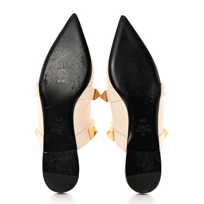 Valentino Garavani Calfskin Roman Stud Flat Mules 37.5 Light Ivory 5 of 15