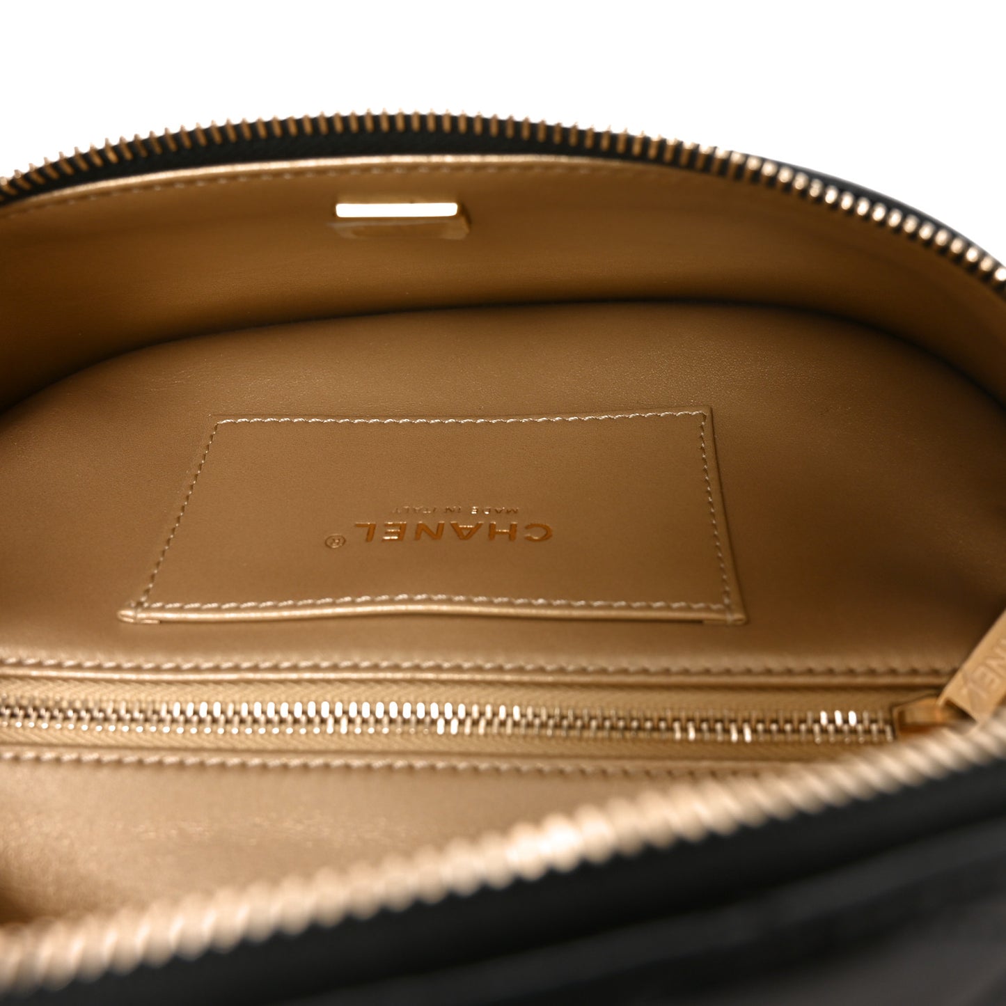 Shiny Lambskin Quilted Pearl Logo Waist Bag Black