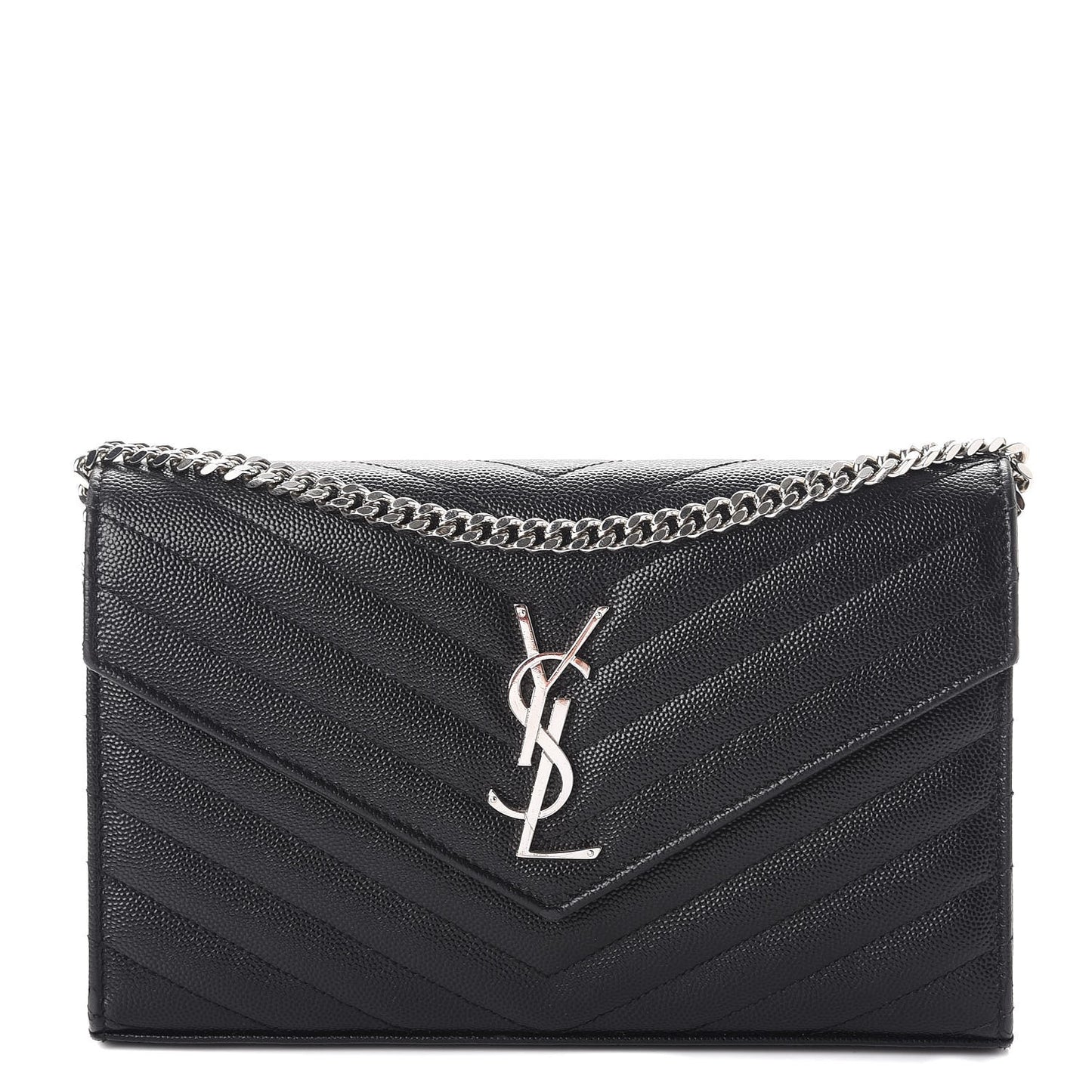 Grain De Poudre Matelasse Chevron Monogram Chain Wallet Black