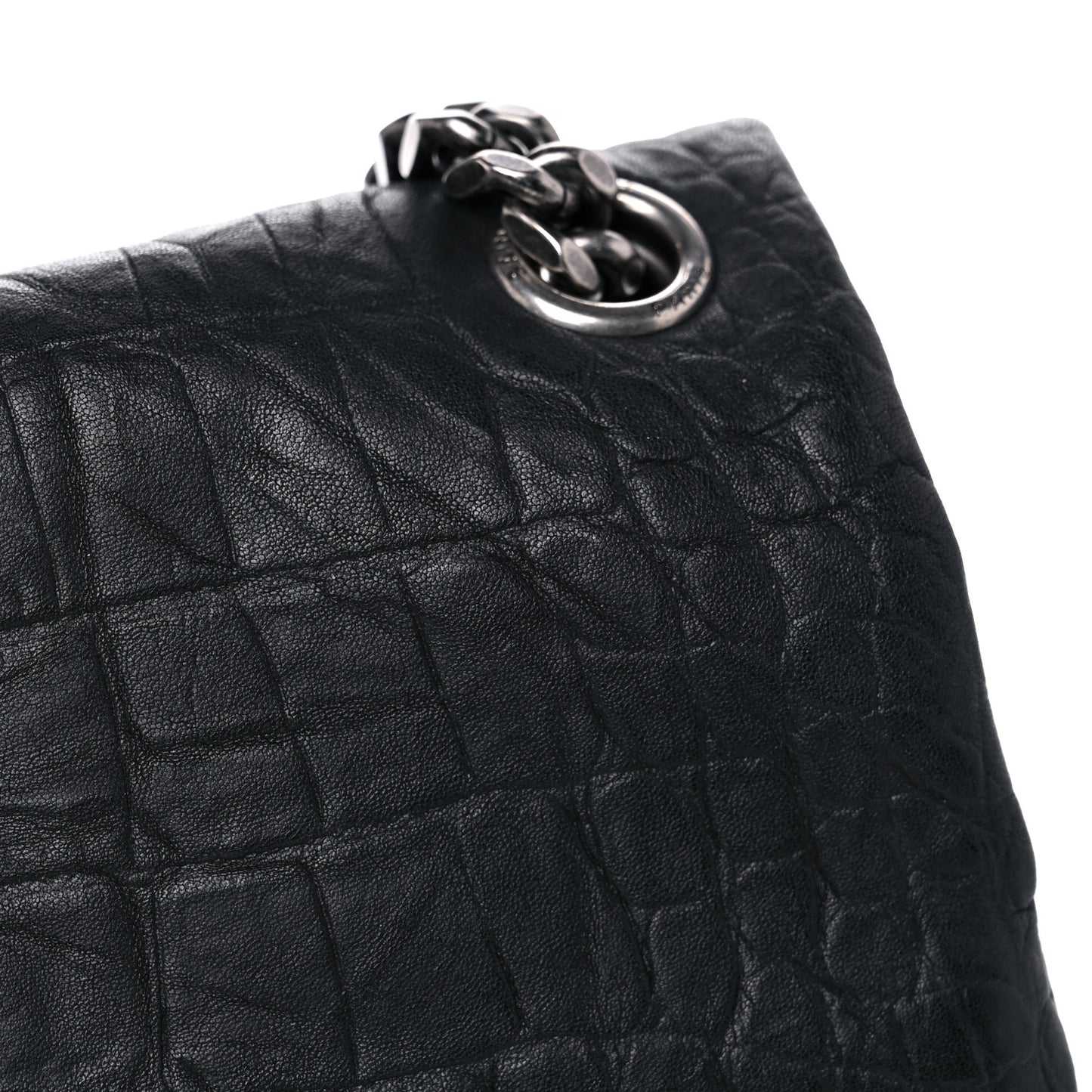Calfskin Crocodile Embossed Medium West Hollywood Monogram Fold-Over Black