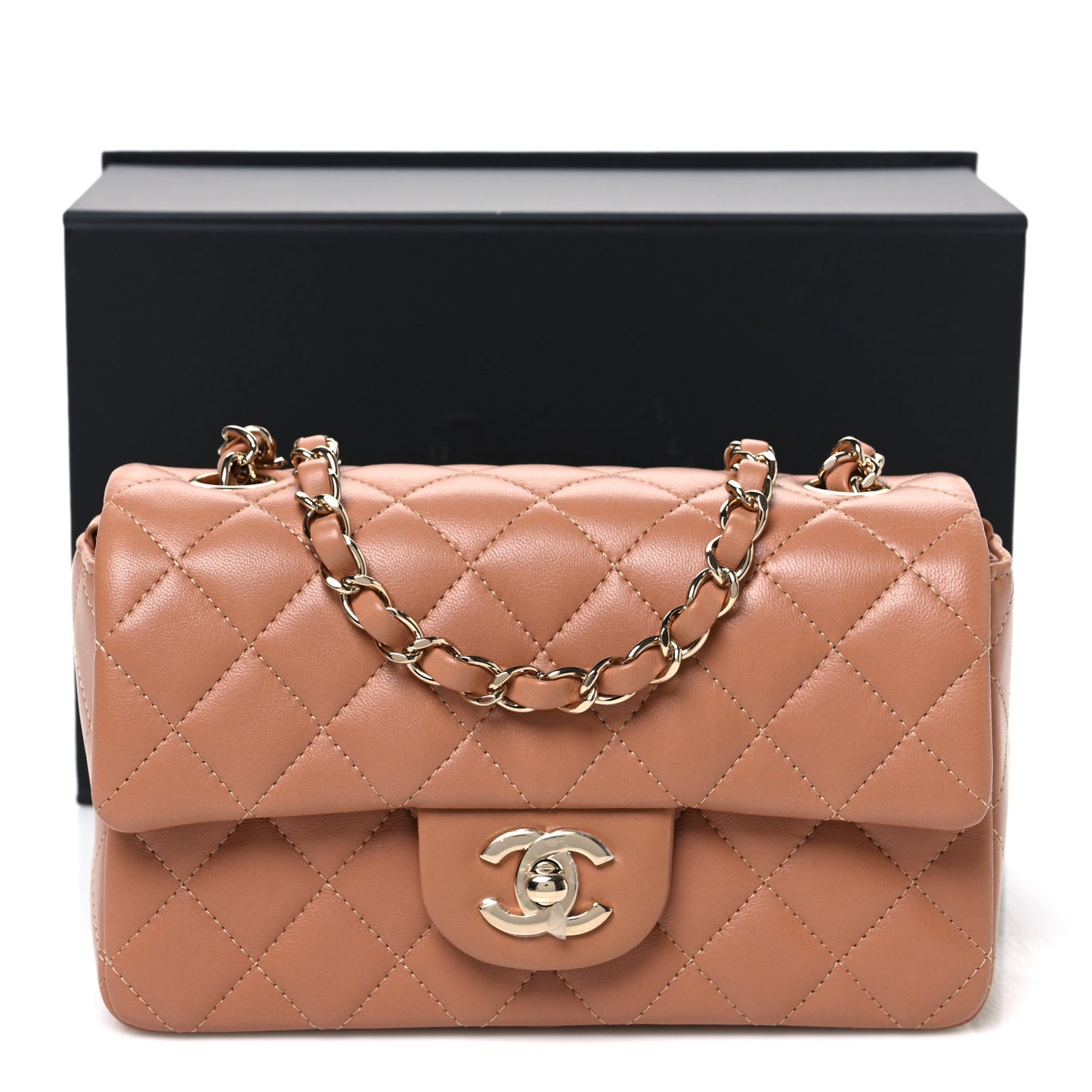 Lambskin Quilted Mini Rectangular Flap Brown