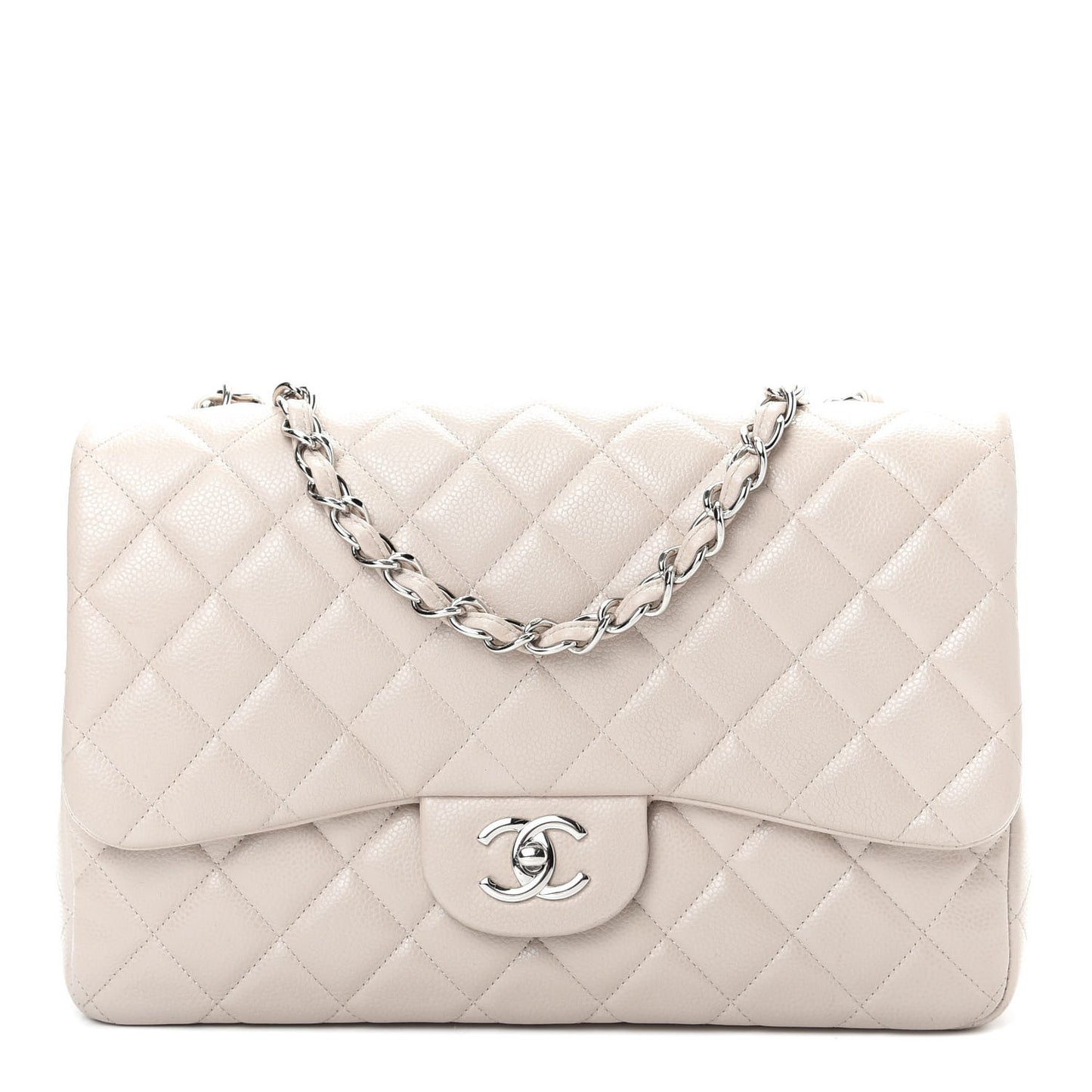 Caviar Quilted Jumbo Single Flap Ecru