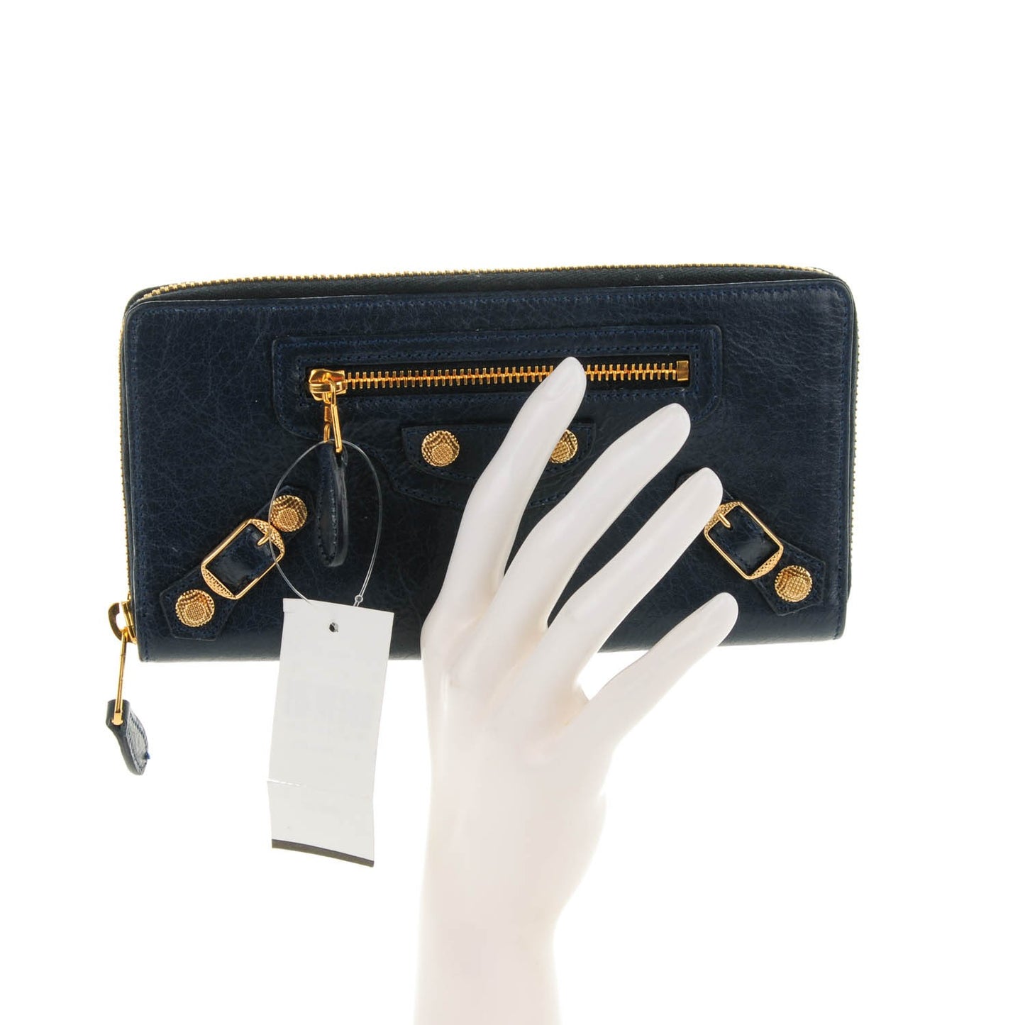 Agneau Arena Giant 12 Gold Hardware Continental Zip Around Wallet Bleu Obscur