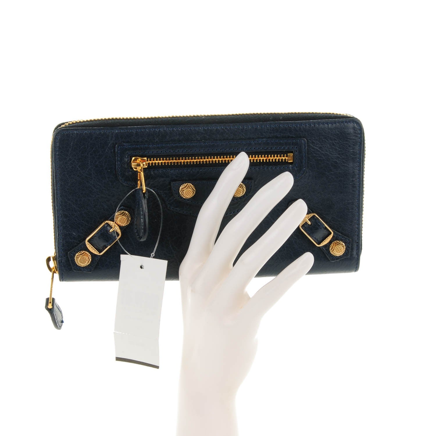 Balenciaga Agneau Arena Giant 12 Gold Hardware Continental Zip Around Wallet Bleu Obscur 2 of 7