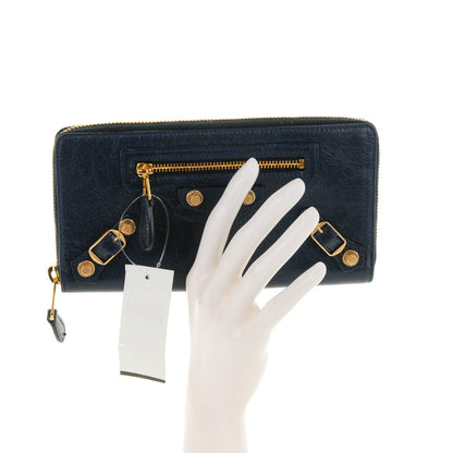 Balenciaga Agneau Arena Giant 12 Gold Hardware Continental Zip Around Wallet Bleu Obscur 2 of 7